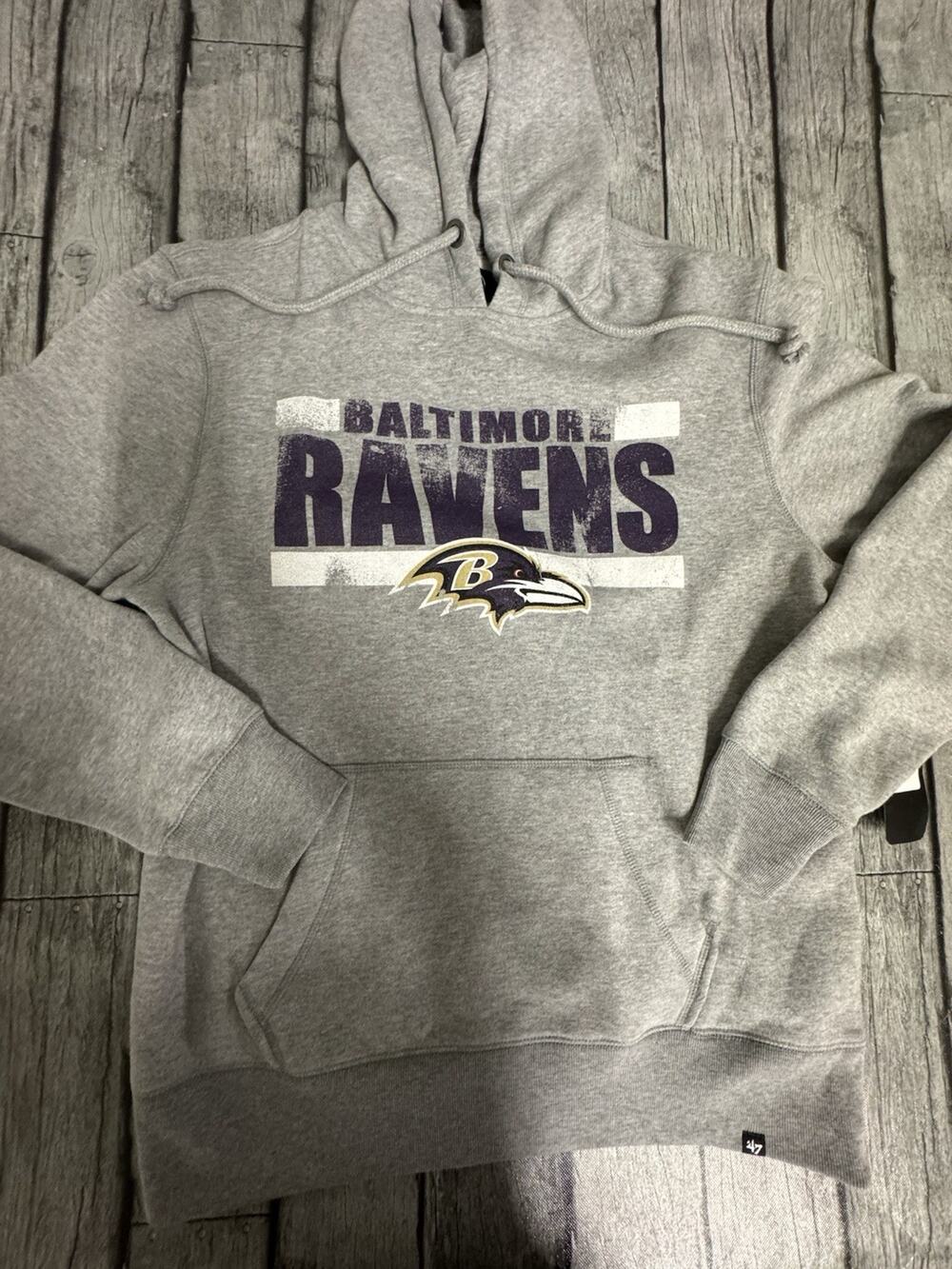NWT Men’s ‘47 Brand Baltimore Ravens Hoodie Large Grey L Sweatshirt - Picture 1 of 9